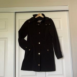 Chic Black Raincoat with gold detail